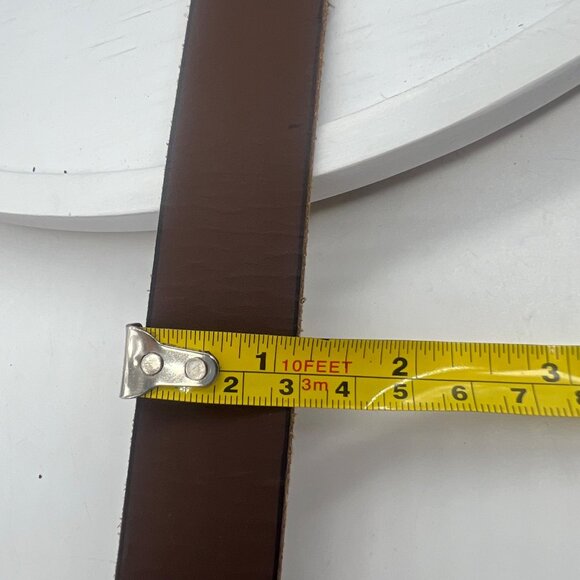 Timberland Brown Genuine Leather Belt Silver Buckle Logo Men Belt Size 30-32" - Picture 7 of 7